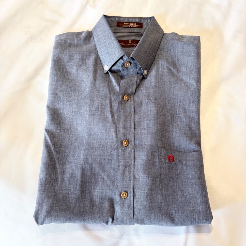 Etienne Aigner Mens Weathered Blue Short Sleeve Button Down Shirt Medium